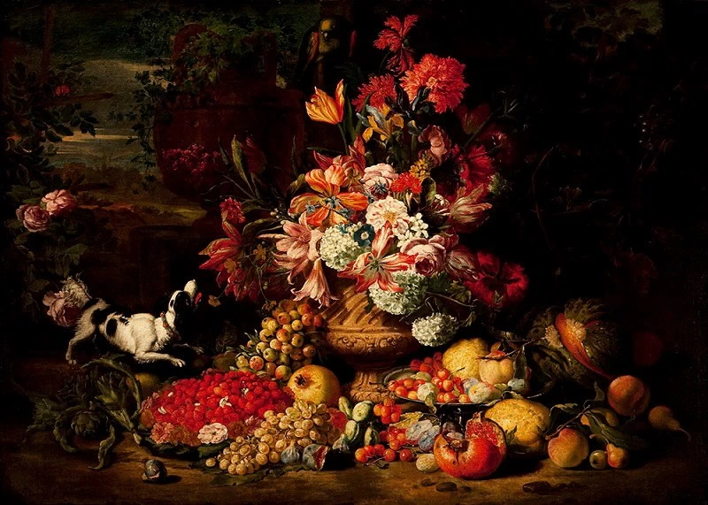 Natura morta con fiori, frutta